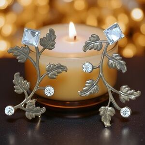 Vintage Brass Leaf Vine Earrings w/ Clear Swarovski Crystals